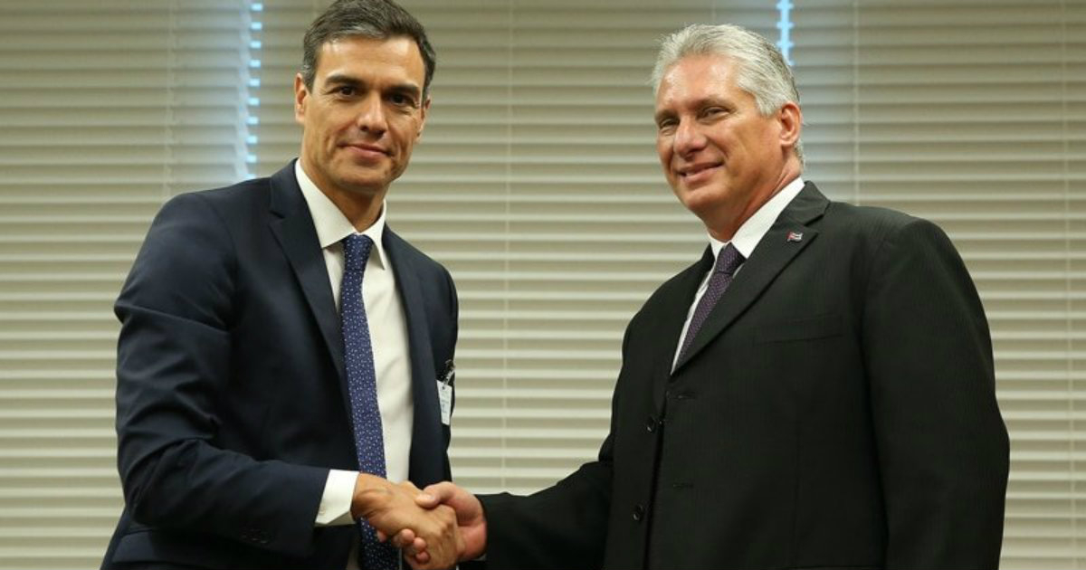 Pedro Sánchez y Miguel Díaz-Canel, durante el encuentro en Nueva York. © Cubadebate.