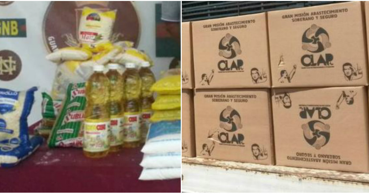 Alimentos de las cajas de CLAP © Collage Twitter/CLAP