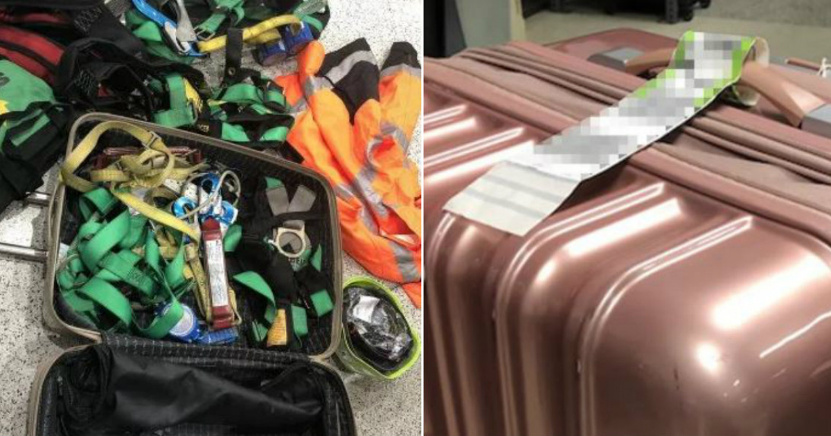 Maleta con ropa de trabajo del aeropuerto (i) y la verdadera maleta de la pasajera (d) © Collage Facebook/Anna Knight