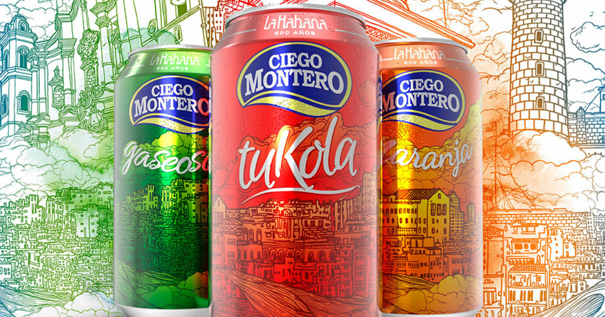 Latas de refresco "Ciego Montero" con imágenes alusivas a La Habana © Excelencias Gourmet