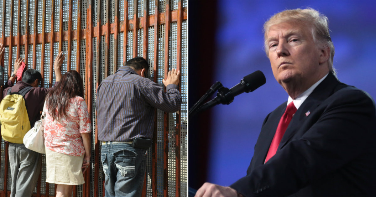 Trump posa con el semblante serio y en la izquierda unos migrantes buscan llegar a EEUU © BBC / Flickr - Gage Skidmore