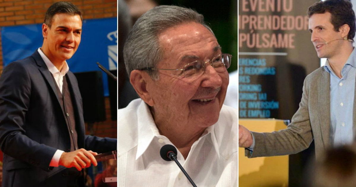 Pedro Sánchez, Raúl Castro y Pablo Casado. © Pedro Sánchez-Pablo Casado / Twitter y Vanguardia.cu
