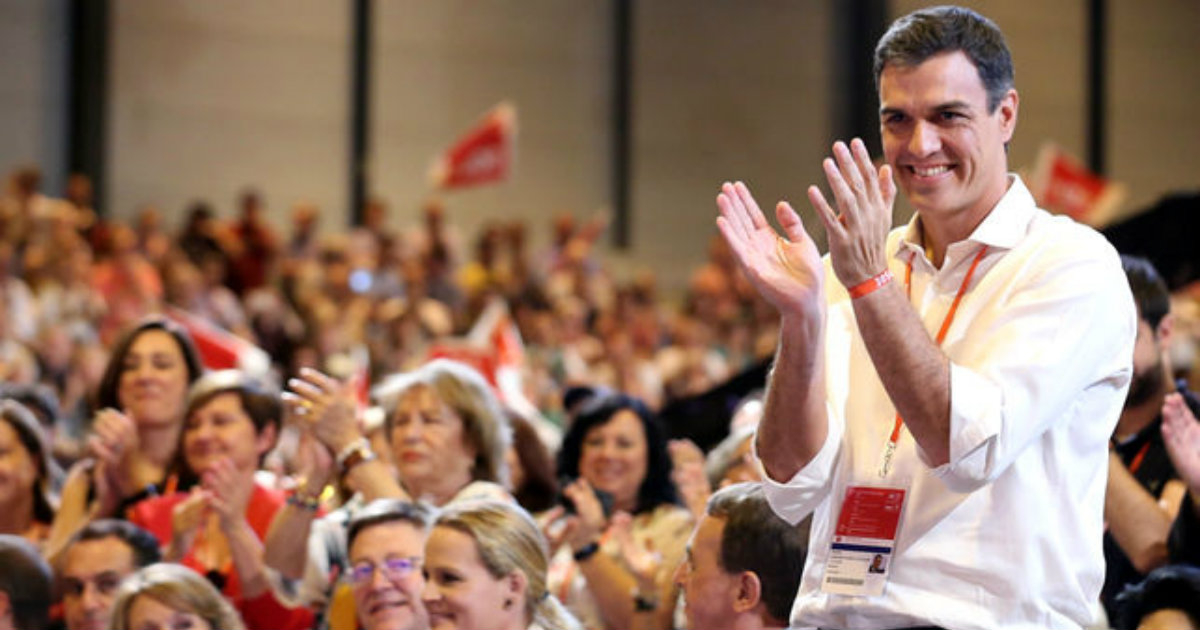 Pedro Sánchez durante un Congreso del PSOE © Wikimedia Commons