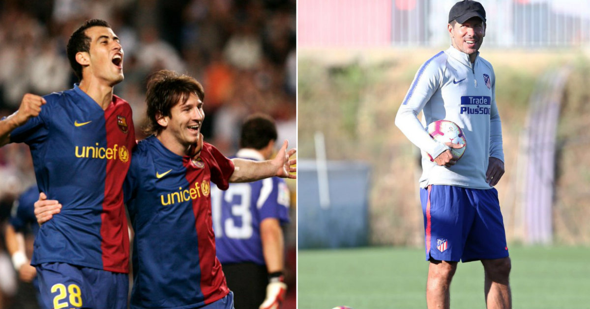 Jugadores del Barça y Diego Pablo Simeone, míster del Atleti. © Twitter (Barça-Simeone)