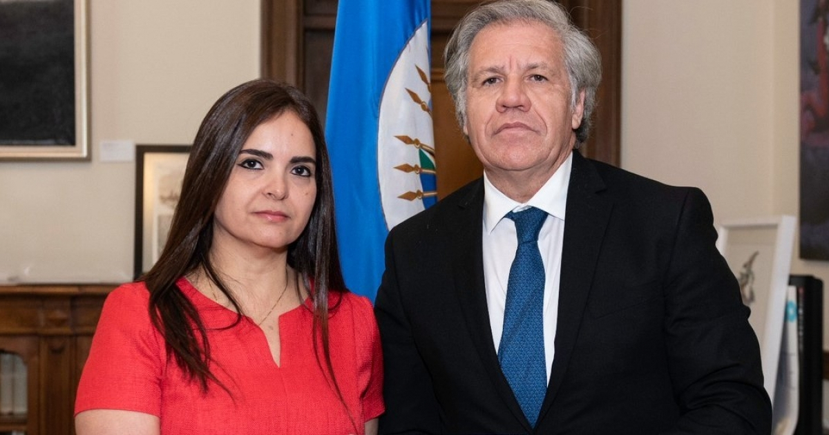 Luis Almagro y Tamara Sujú, directora ejecutiva del Instituto CASLA, quien presentó el informe. © Luis Almagro/ Twitter