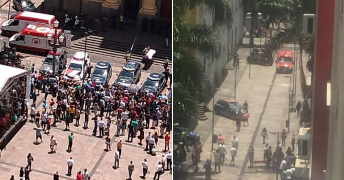 Policía y bomberos en acordonan el acceso a la Catedral Metropolitana de Campinas © Twitter / @SandraMachado00