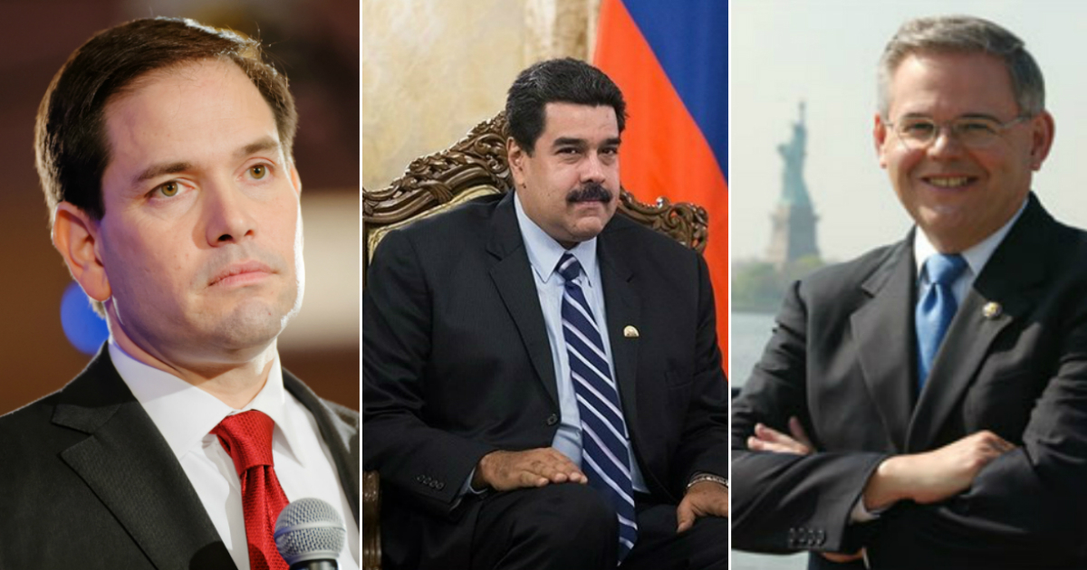 Marco Rubio, Nicolás Maduro y Bob Menéndez. © Flickr Michael Vadon / Wikimedia Hossein Zohrevand / United States Senate 
