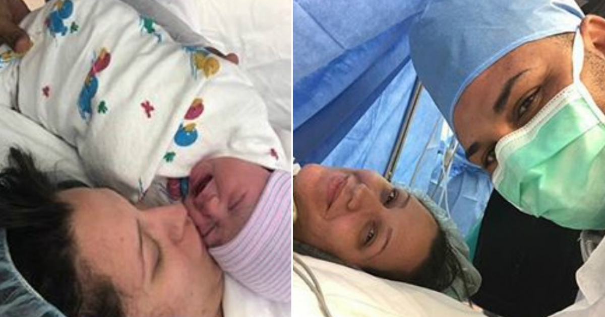 Yunieski Gurriel en el hospital junto a su pareja y la bebé © Instagram del pelotero
