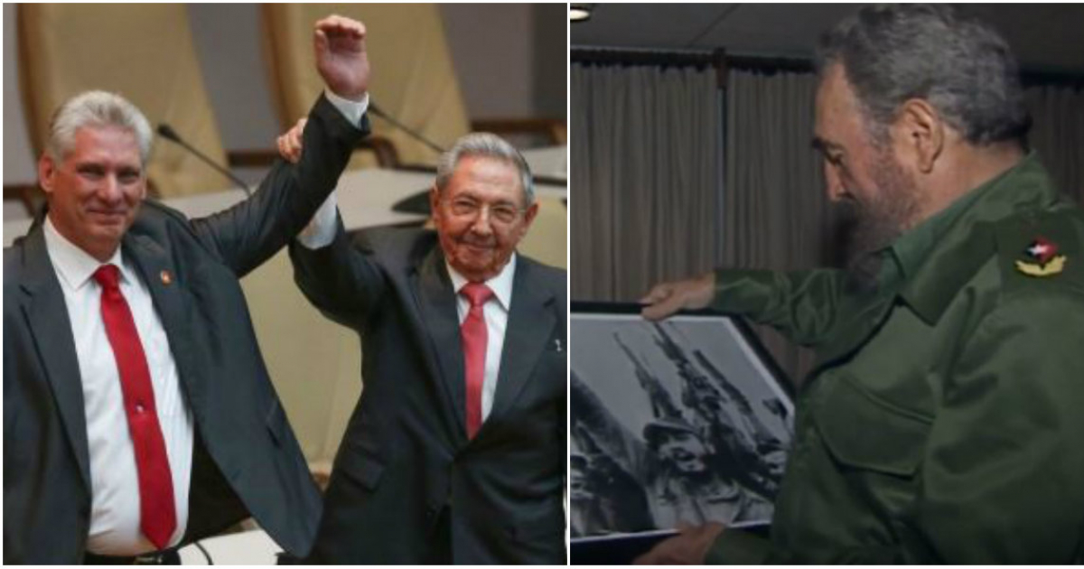 Miguel Díaz-Canel y Raúl Castro (i) y Fidel Castro (d) © Collage YouTubeScreenshot