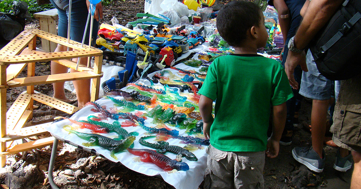 Un niño, junto a un puesto de juguetes en el Zoológico de 26. © CiberCuba.