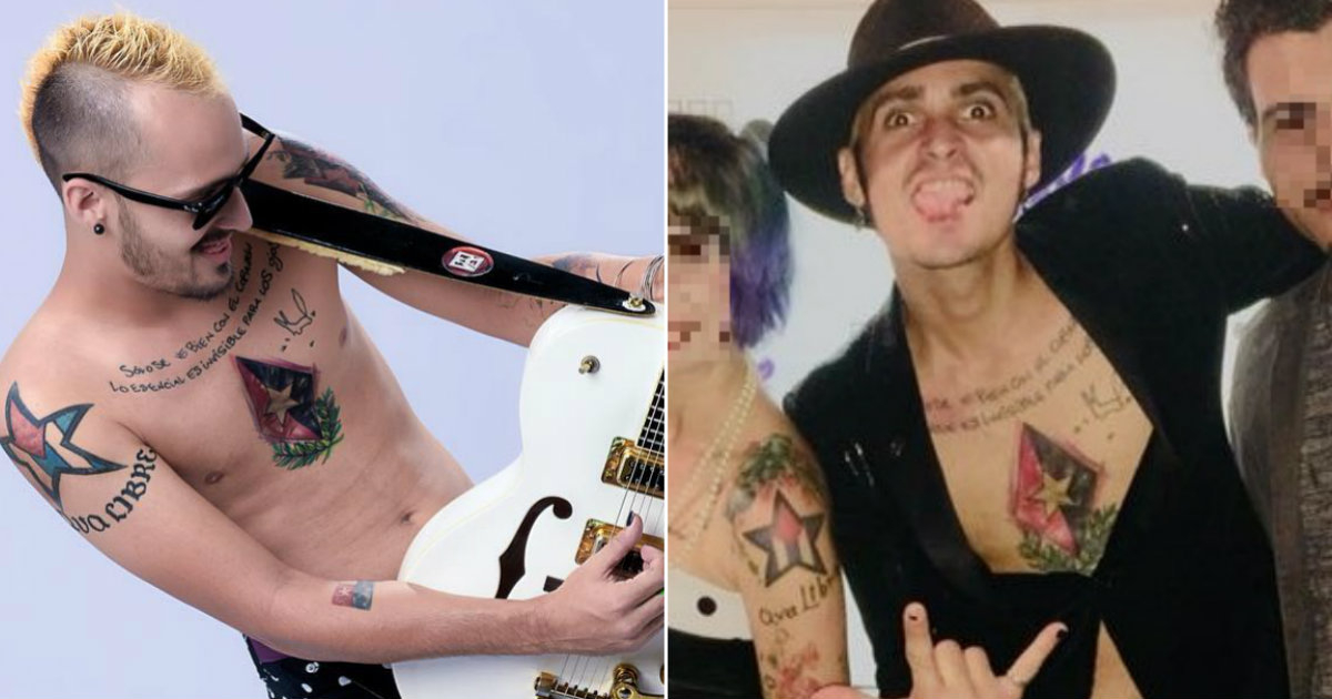 Dos fotos del guitarrista Alejandro Infante en los que se ve el tatuaje © Collage Facebook