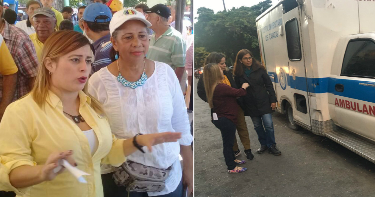 Milagros Paz (a la izquierda en una foto de archivo) y a la derecha visita el Hospital Universitario de Caracas. © Twitter / Primero Justicia / Milagros Paz