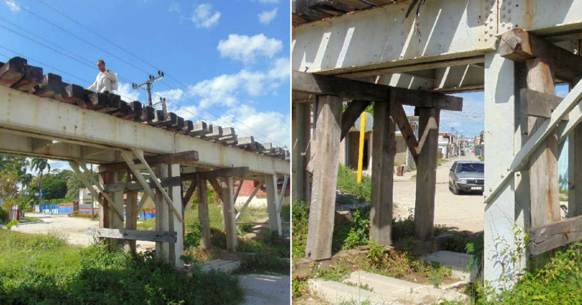 El puente de La Nela está apuntalado con madera desde hace un año. © Reidel Gallo/ Escambray
