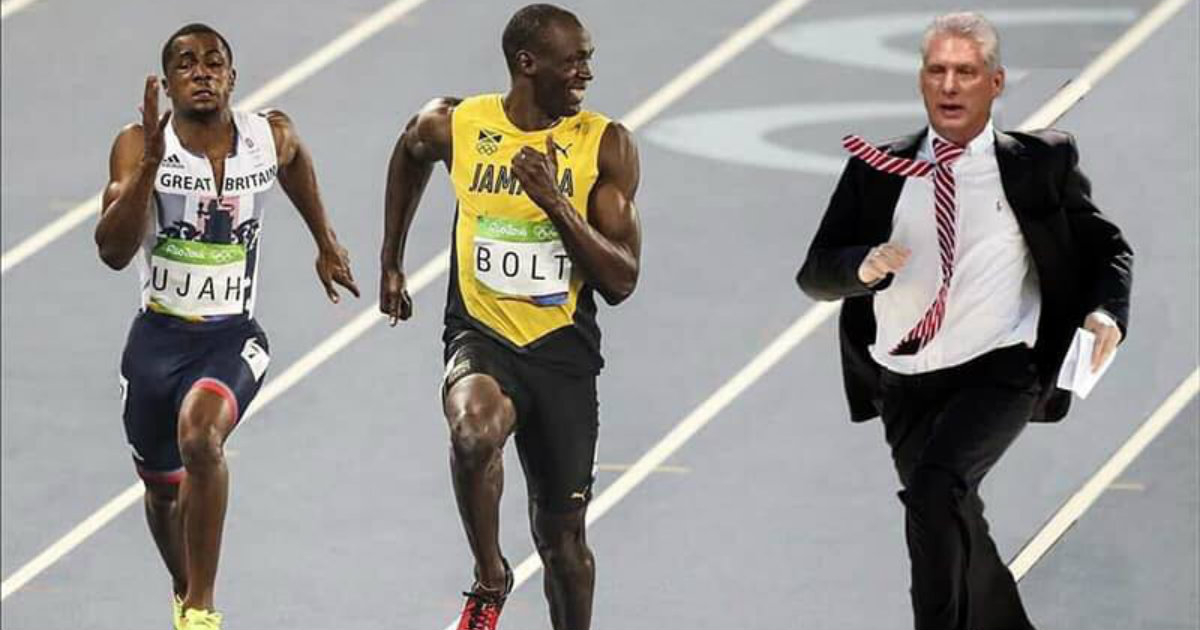 Las redes sociales vieron a Díaz-Canel más rápido que a Usaín Bolt. © Facebook.