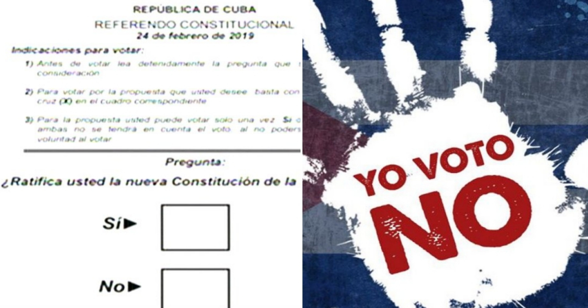 Boleta del referendo constitucional y campaña #YoVotoNo. © Twitter / Elecciones en Cuba / CiberCuba