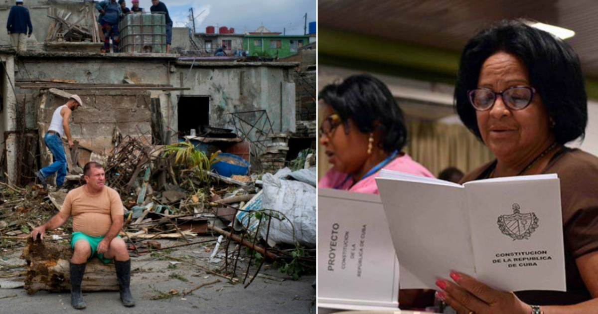 Damnificados del tornado y lectoras de la Constitución. © Cubadebate y CiberCuba
