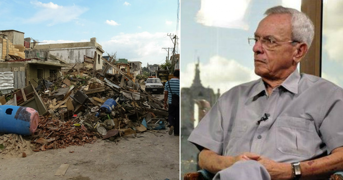 Destrucción dejada por el tornado (i) y Eusebio Leal (d) © Collage CiberCuba-Cubadebate/Roberto Garaycoa