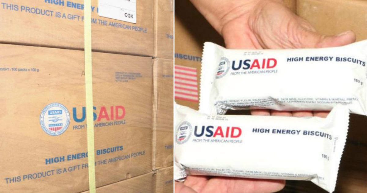 Cajas de ayuda de USAID para Venezuela (i) barras energéticas (d) © Collage Twitter/USAID