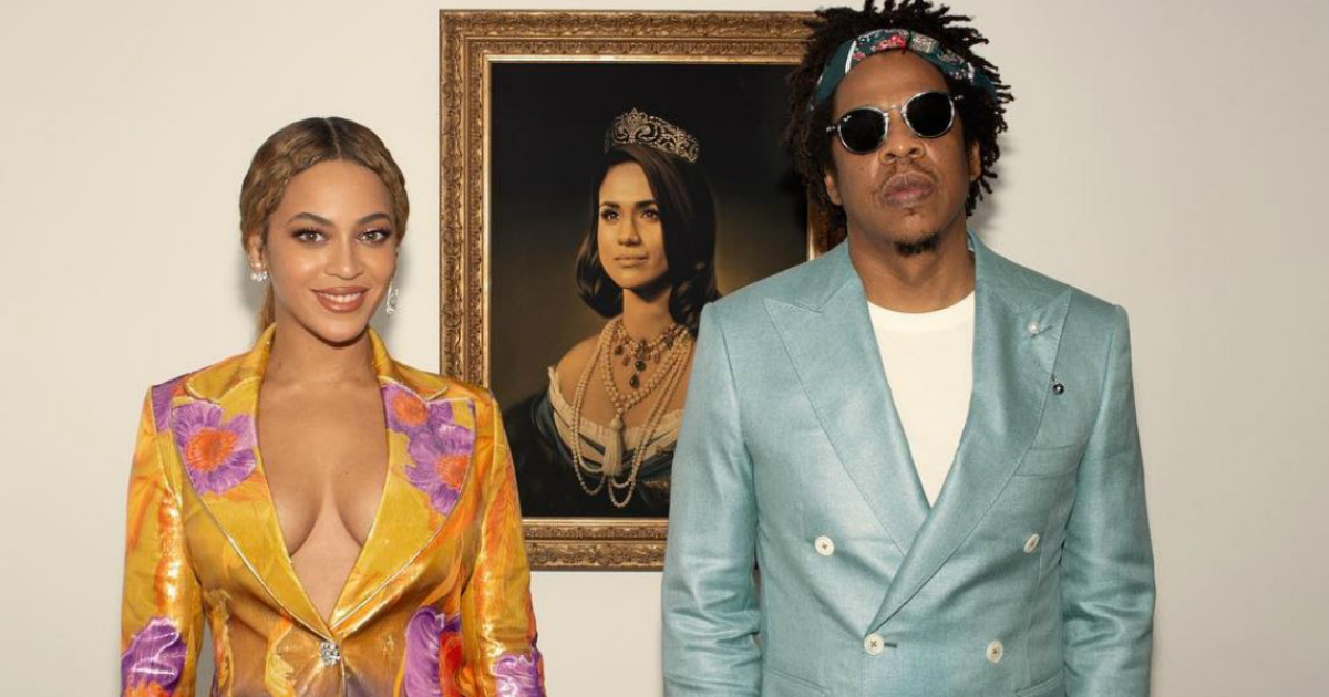 Beyoncé y Jay-Z junto a un retrato de Meghan Markle © Instagram / Beyoncé
