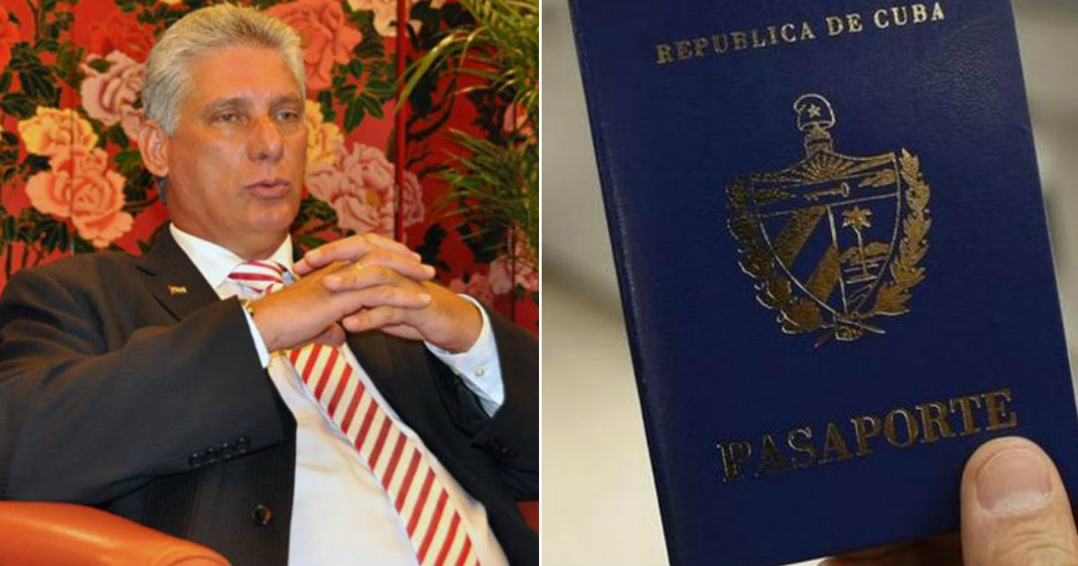 Miguel Díaz-Canel, junto a una imagen del pasaporte cubano. © Granma / Embajada de Cuba en Venezuela