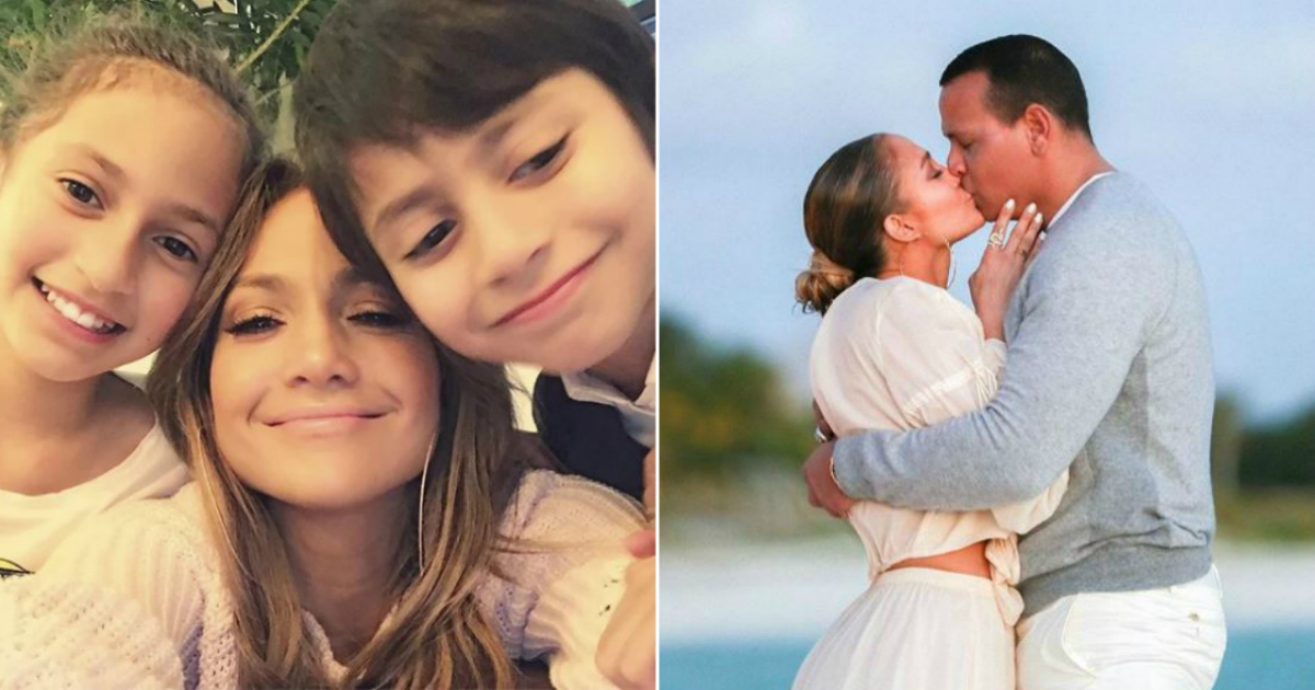 Jennifer Lopez con sus hijos Emme y Max y junto a Alex Rodriguez © Instagram / Jennifer Lopez