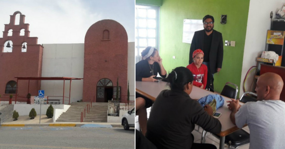 Parroquia en Juárez (i) y Migrantes acogidos en la parroquia (d) © Twitter/Netnoticias