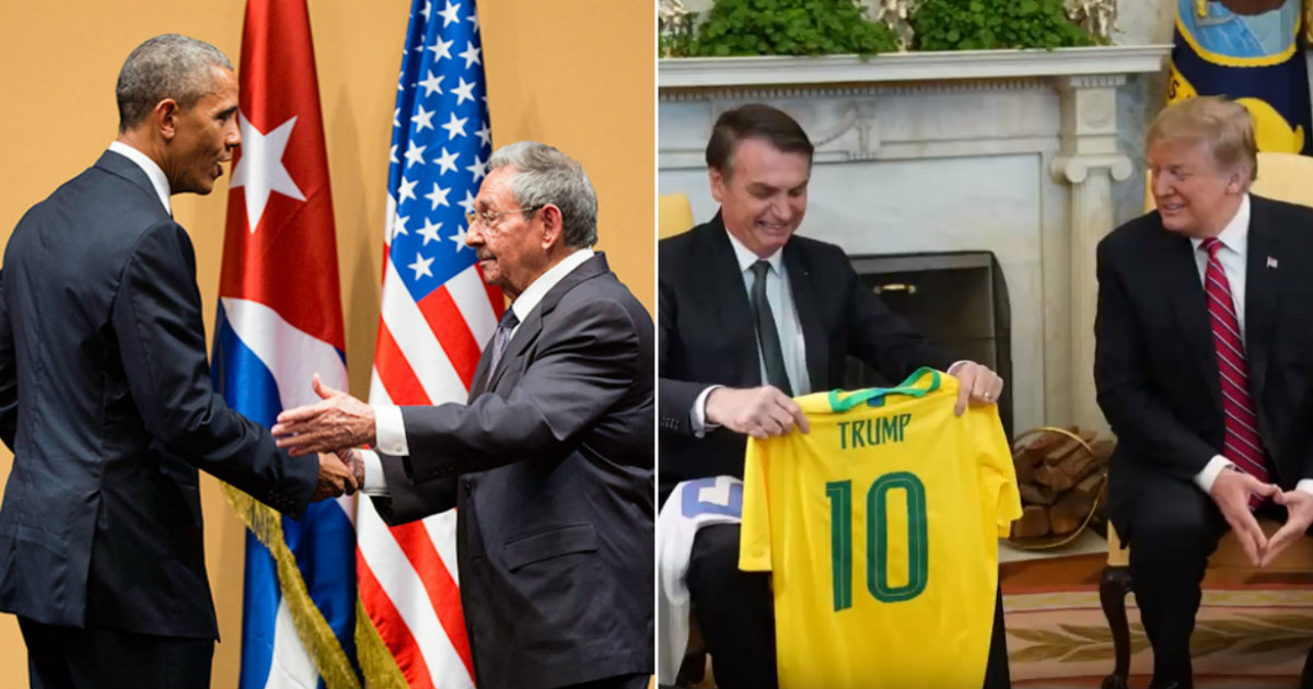 Obama con Raúl Castro, y Bolsonaro con Trump © CiberCuba