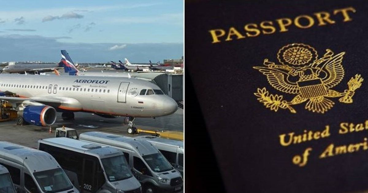 Avión de Aeroflot y pasaporte estadounidense © Flickr/ Alan Wilson y Kat