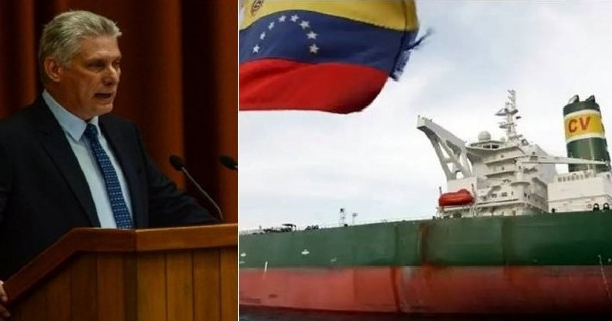 Miguel Díaz-Canel y carguero venezolano. © Twitter / ACN y Miguel Díaz-Canel Bermúdez
