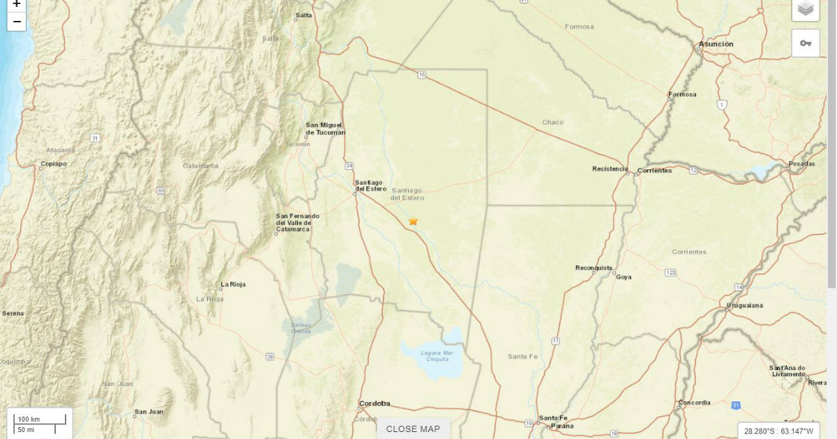 Imagen que muestra en el mapa el epicentro del temblor © Twitter/American Earthquakes