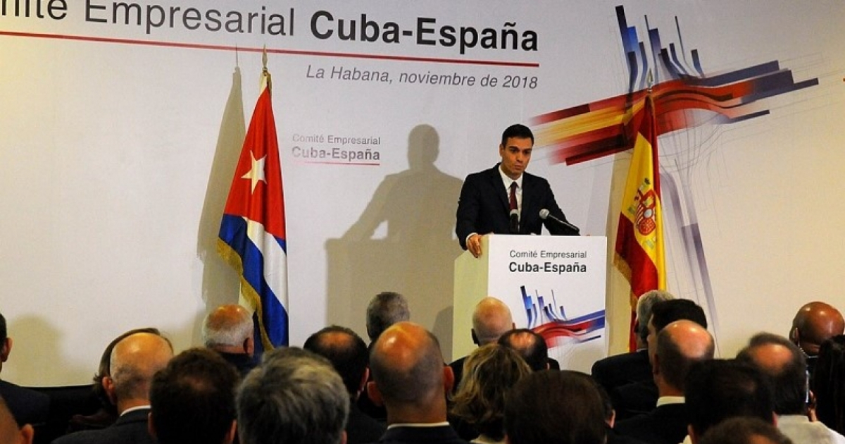 Pedro Sánchez en su visita a Cuba, en el Foro Empresarial Cuba-España. © Prensa Latina