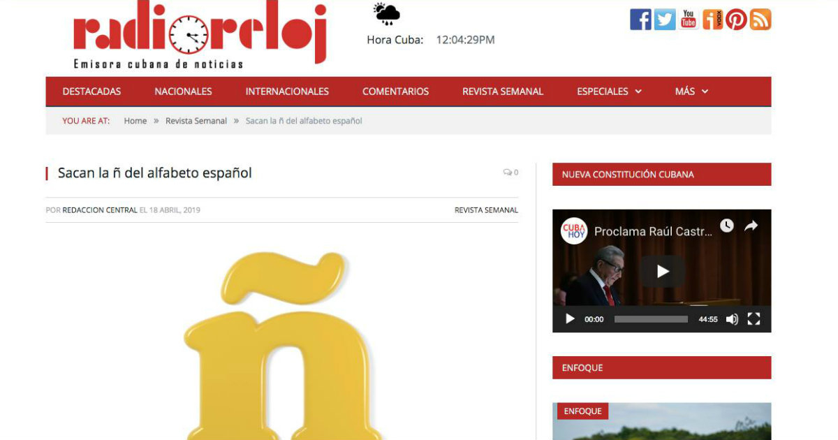 Captura de pantalla de la página de Radio Reloj antes de que borraran la fake news. © CiberCuba