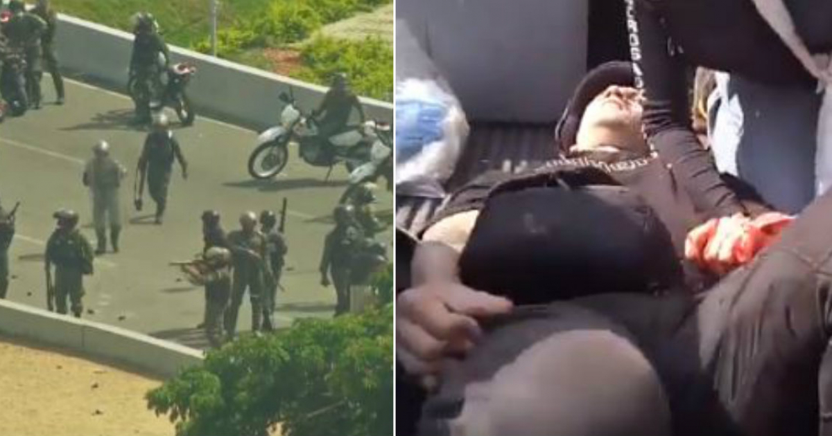 Represión de la Guardia Nacional (i) y fotógrafo herido (d) © Twitter/TV Venezuela Noticias
