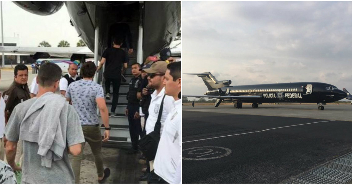 Cubanos deportados (i) y Avión Federal de México que transportó a cubanos © Collage Facebook/Once -Twitter-INM
