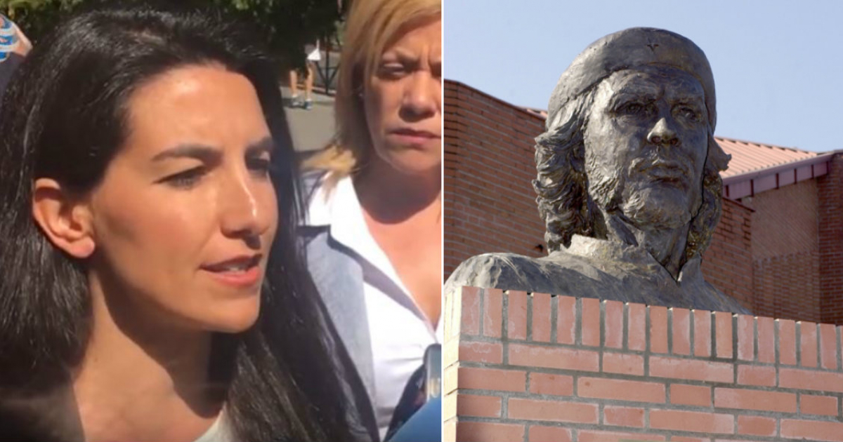 Rocío Monasterio, dirigente de Vox (i) y el busto del Che en Leganés (d). © Collage / Wikimedia Commons