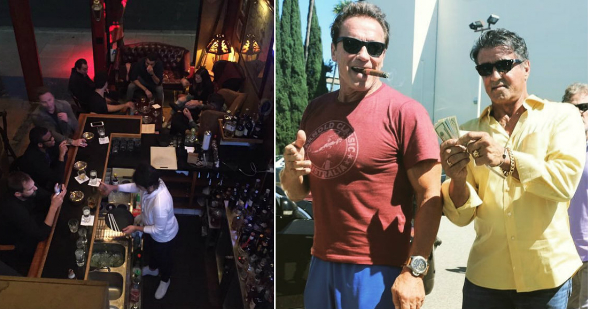 Club de fumadores Buena Vista Cigar Club - Arnold Schwarzenegger junto a Sylvester Stallone. © Collage Facebook/Buena Vista Cigar Club - Instagram / Schwarzenegger