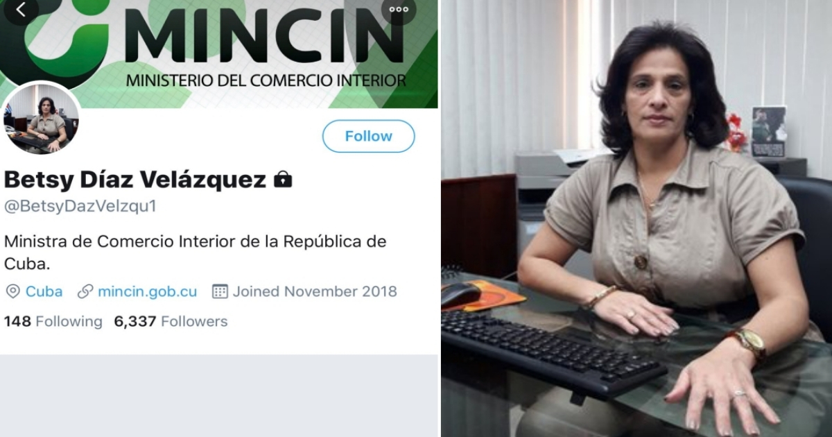 La cuenta privada en Twitter (i) y Betsy Díaz (d). © Collage captura de pantalla de Twitter
