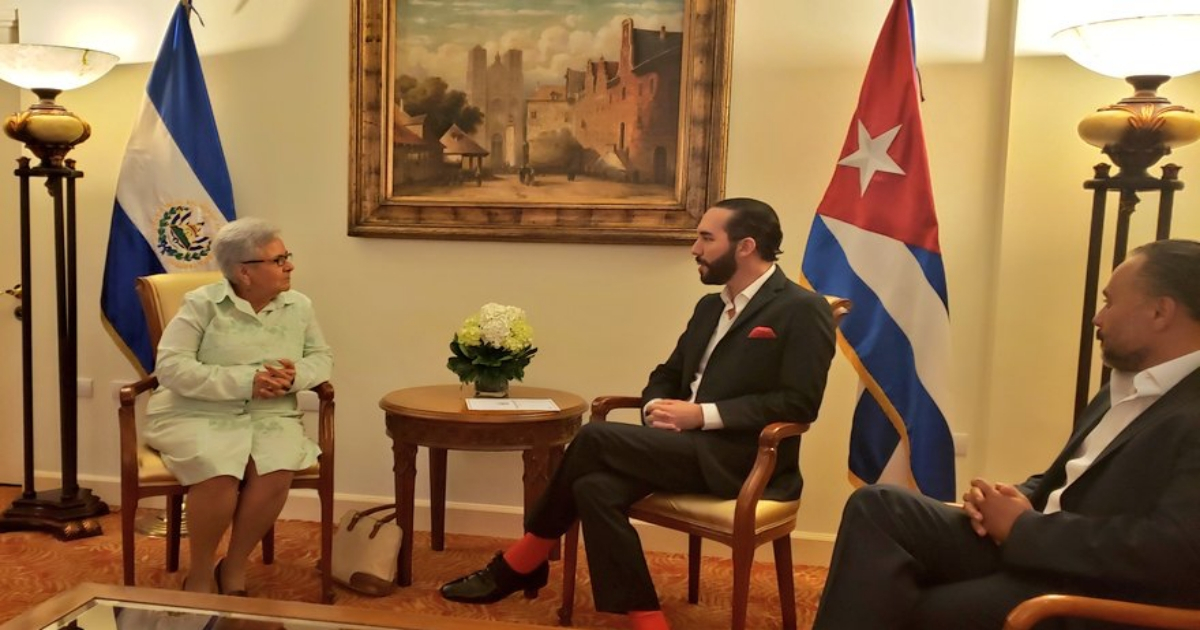 El nuevo presidente de El Salvador, Nayib Bukele (d) junto a la representante cubana (i). © Twitter / Nuevas Ideas SV