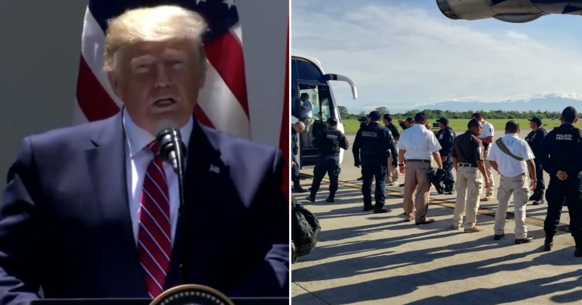 Donald Trump, en una conferencia (i) y deportación de migrantes en México (d) © Twitter / The White House - INM