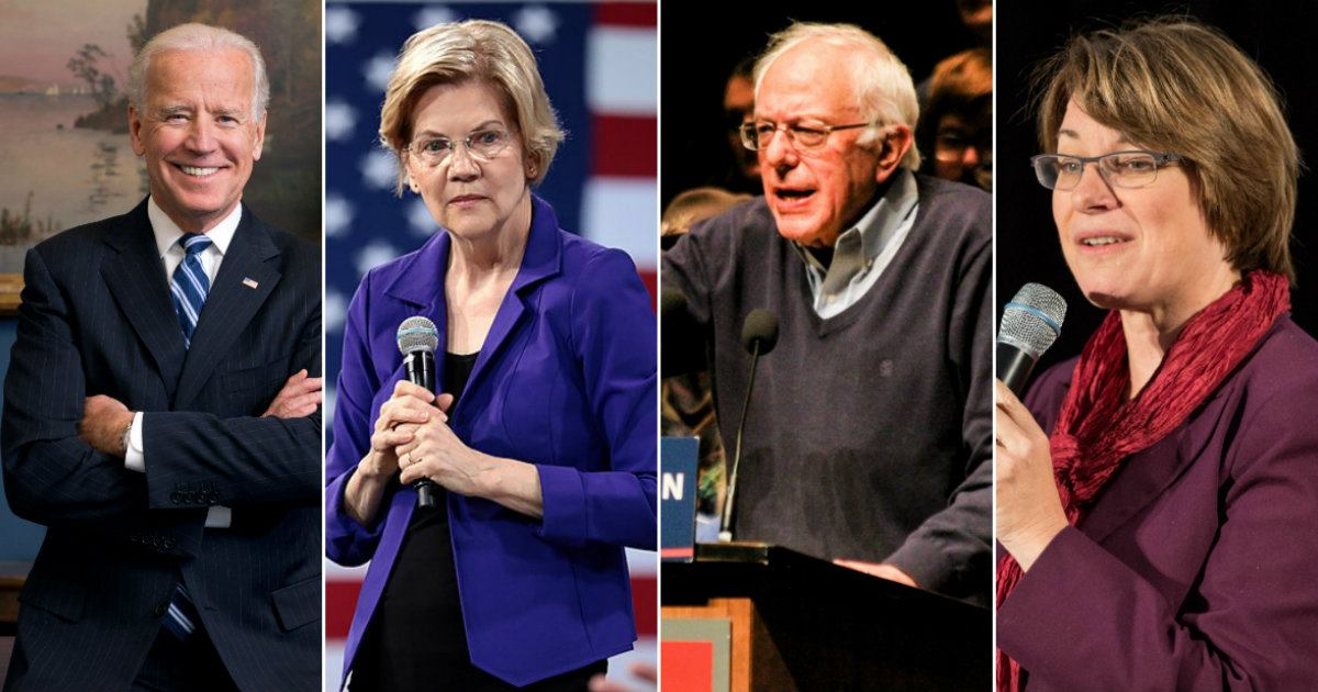Los precandidatos demócratas Joe Biden, Elizabeth Warren, Bernie Sanders y Amy Klobuchar. © Collage CiberCuba