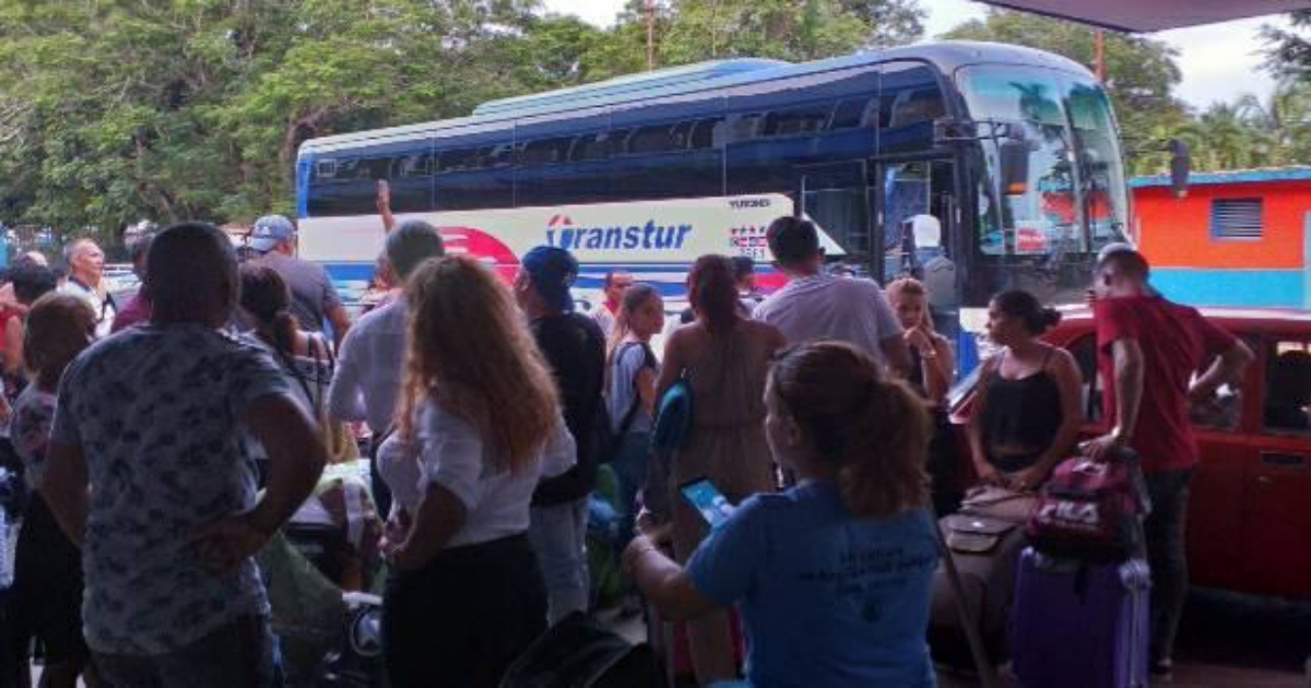 Los pasajeros afectados por Cubana, junto al autobús © Facebook / Manuel Alejandro Rodríguez Yong