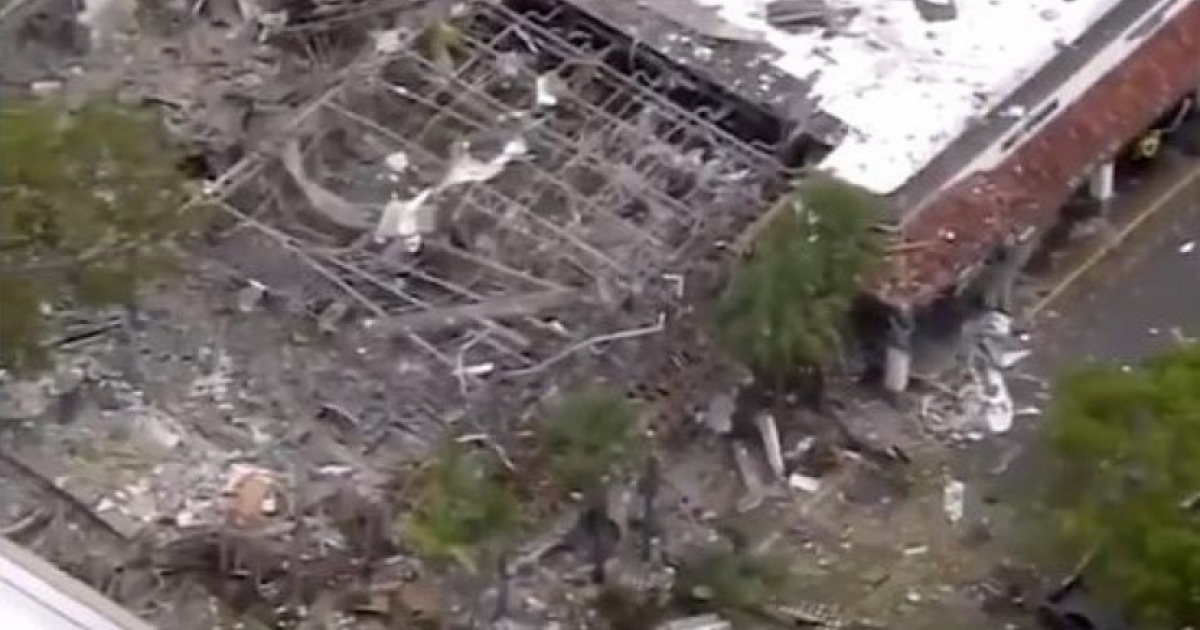 Vista aérea del local destruido © Captura de video en Twitter