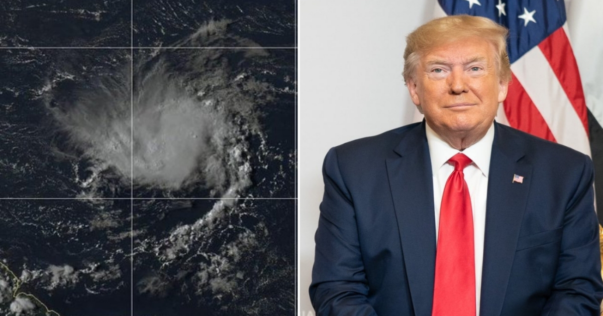 La tormenta tropical Dorian (i) y Donald Trump, en París (d) © Collage con Twitter / National Hurricane Center y Donald Trump