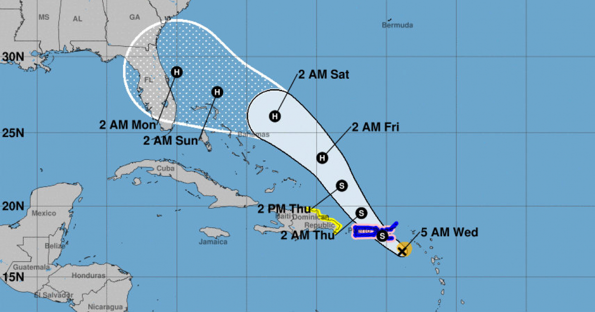 Dirección y posición de la tormenta tropical Dorian © NHC