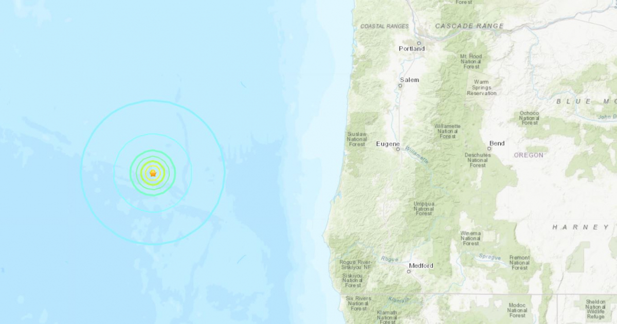 Posición del sismo que se registró frente a la costa oeste de EEUU © USGS