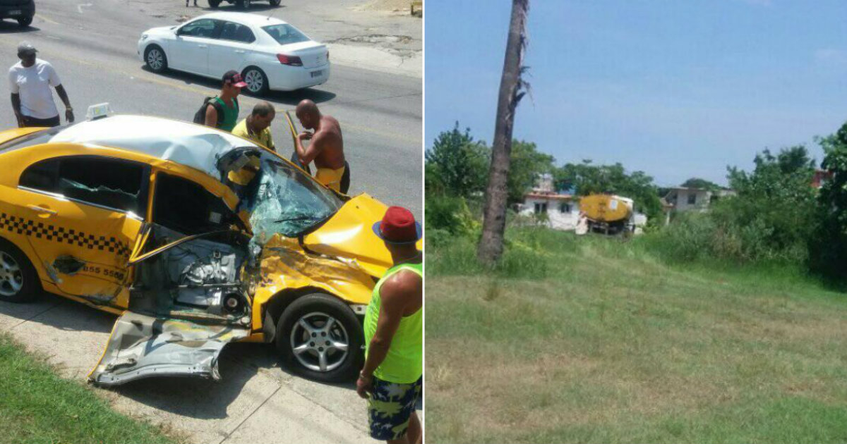 Imágenes del impacto entre la pipa y el taxi © Facebook / Leandro Rodríguez