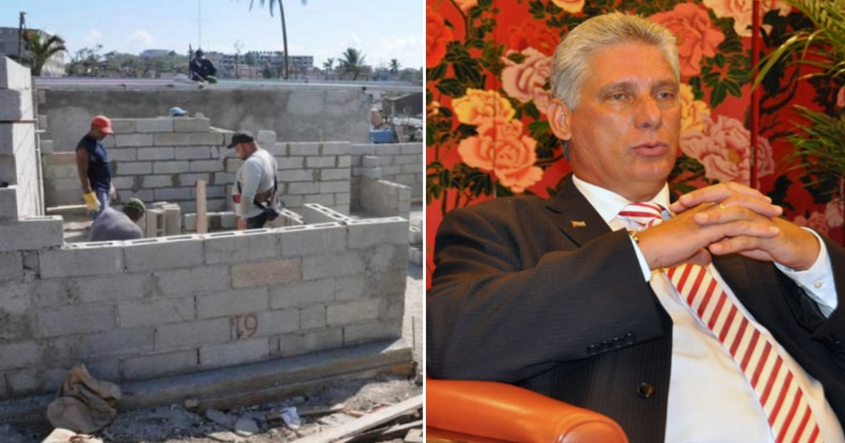 Constructores en una obra (i) y Miguel Díaz-Canel (d) © Collage con imágenes de Cubadebate