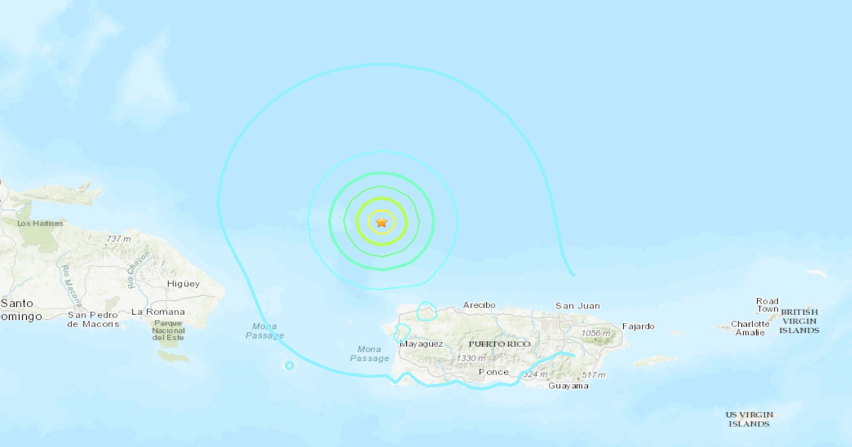 Terremoto en Puerto Rico de 6.0 © Captura de pantalla del Servicio Geológico de los Estados Unidos