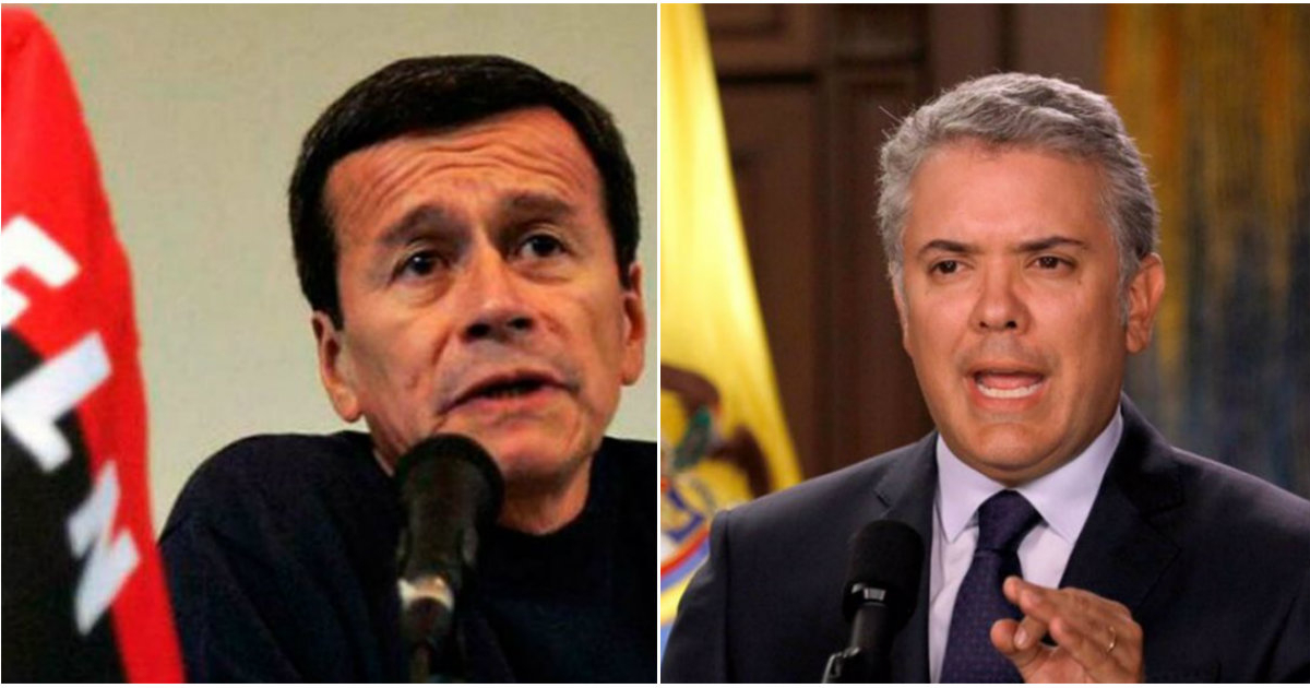 Pablo Beltrán (i) e Iván Duque (d) © Collage Twitter/ELN - Oficina de Presidencia de Colombia