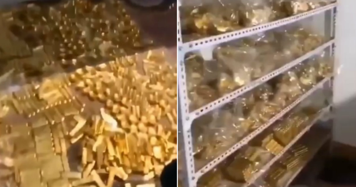 Lingotes de oro encontrados en la vivienda de Zhang Q © Twitter